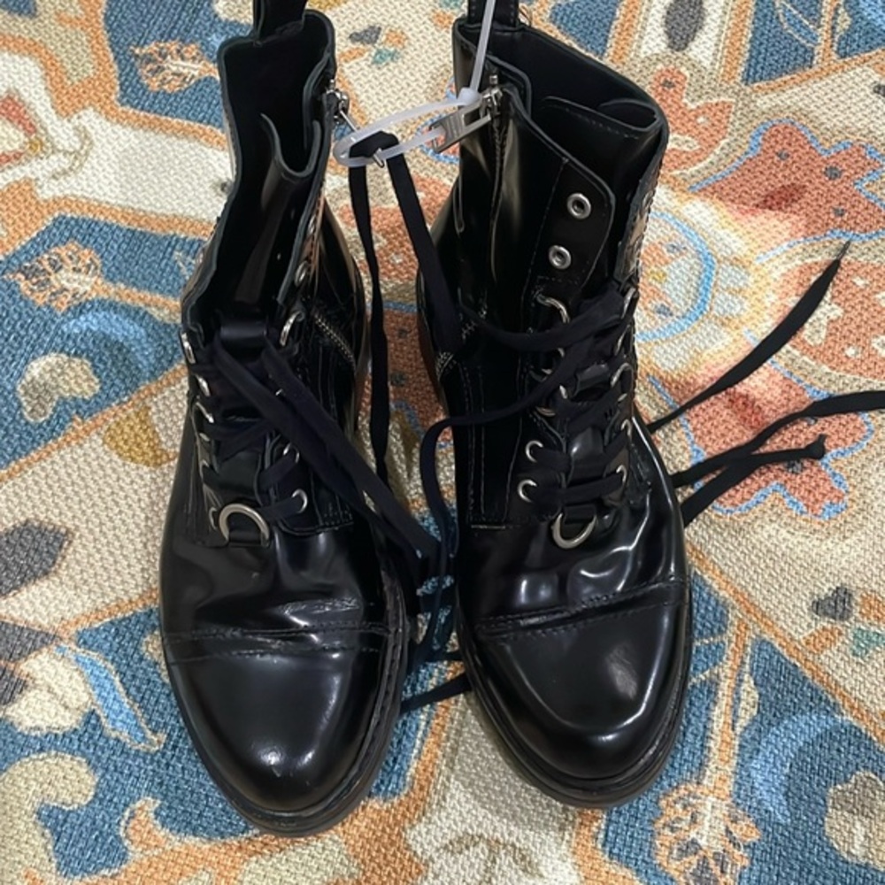 AllSaints Lira Lace Up Leather Combat Boots Black Womens Sz 38